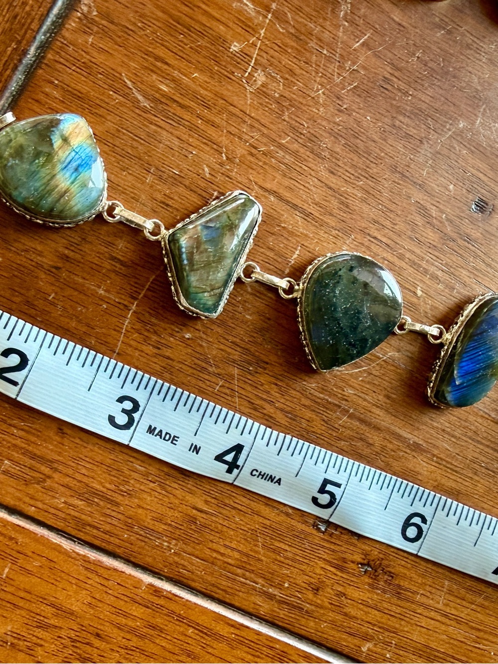 Labradorite Link Bracelet in Green-Blue Gold Setting
